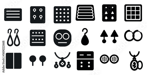 Jewelry and accessories solid icons set - flat, filled, adornments and fashion symbols