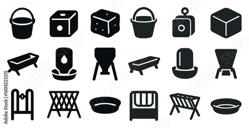 Construction and utility icons set – solid, silhouette, building and tool symbols