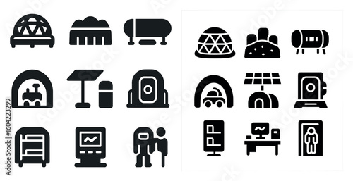 Futuristic technology solid icons set – filled, digital, science and tech symbols