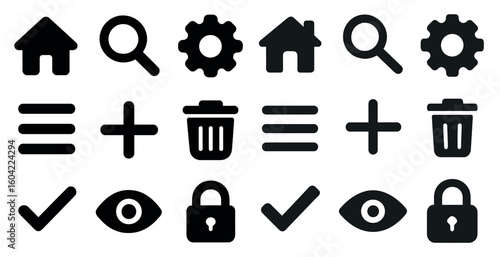 Simple ui solid icons set – flat, filled, web and app design symbols
