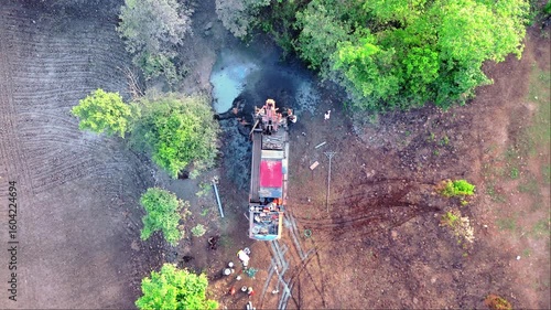 Aerial Shot underground water tapping work