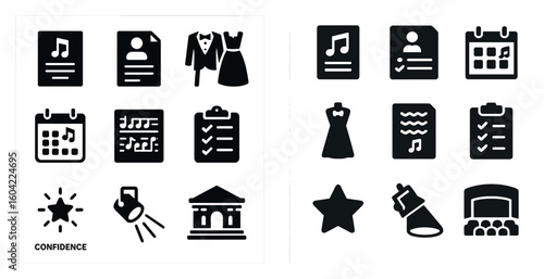 Event and celebration solid icons set – bold, filled, party and occasion symbols