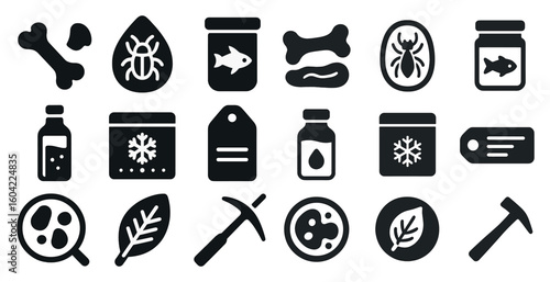 Biology and conservation solid icons set – filled, animal, plant symbols