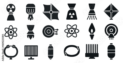 Science and technology solid icons set – filled, research and innovation symbols