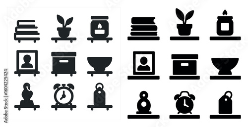 Home and decor solid icons set – filled, silhouette, interior symbols