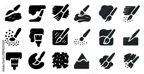 Art and painting solid icons set – filled, brush, creative design symbols