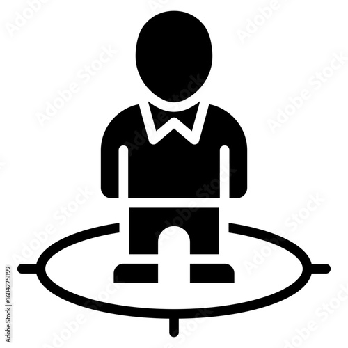 Focus Area Glyph Black Silhouette Vector Design - person standing in a target zone, representing focus, target audience, or role clarity
