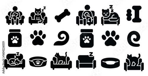 Pet and animal solid icons set – silhouette, filled, domestic and wild symbols
