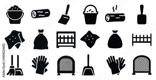 Cleaning and hygiene icons set – silhouette, solid, sanitation and chores symbols