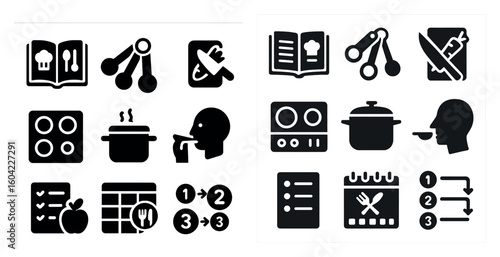 Cooking and kitchen silhouette icons set – solid, filled, culinary symbols