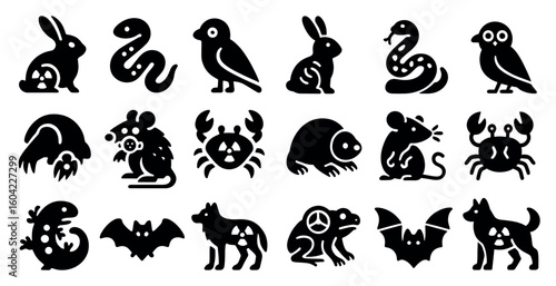 Animal and nature silhouette icons set – filled, solid, wildlife and ecological symbols
