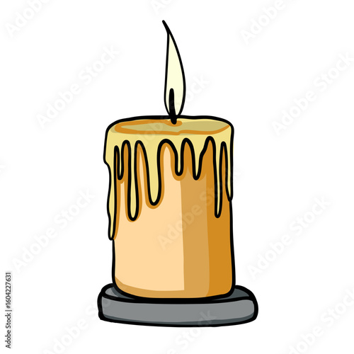 Halloween candle on stone stand – vector illustration