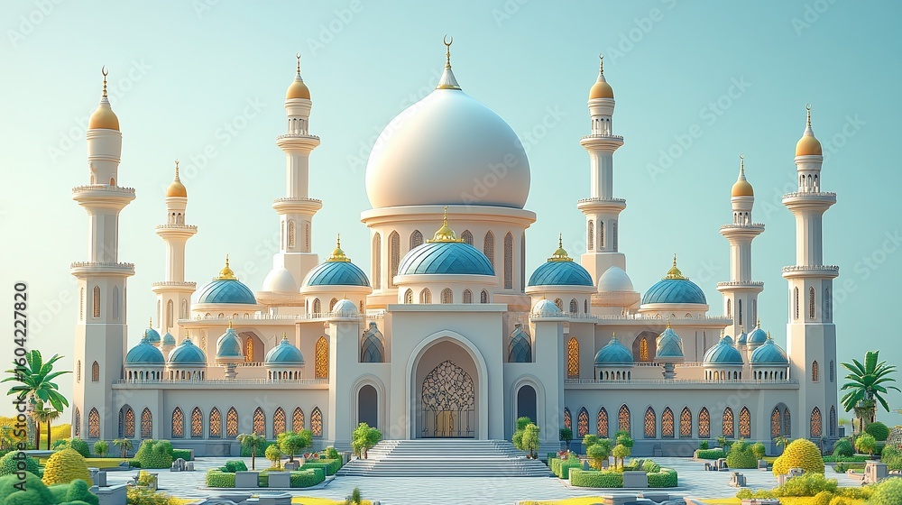 Obraz premium A grand, detailed illustration of a magnificent mosque.