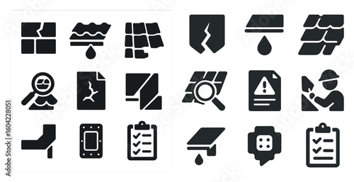 Construction and repair solid icons set – tools, maintenance, building graphics