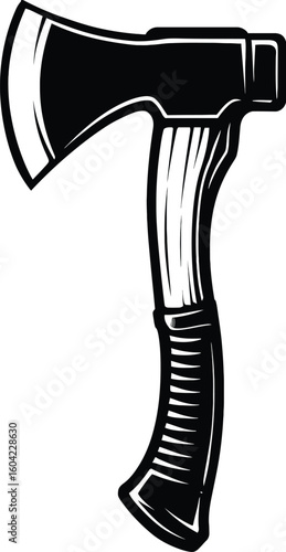 Robust Black and White Axe or Hatchet Illustration – Ideal for Woodcutting, Outdoor, and Tool-Related Designs