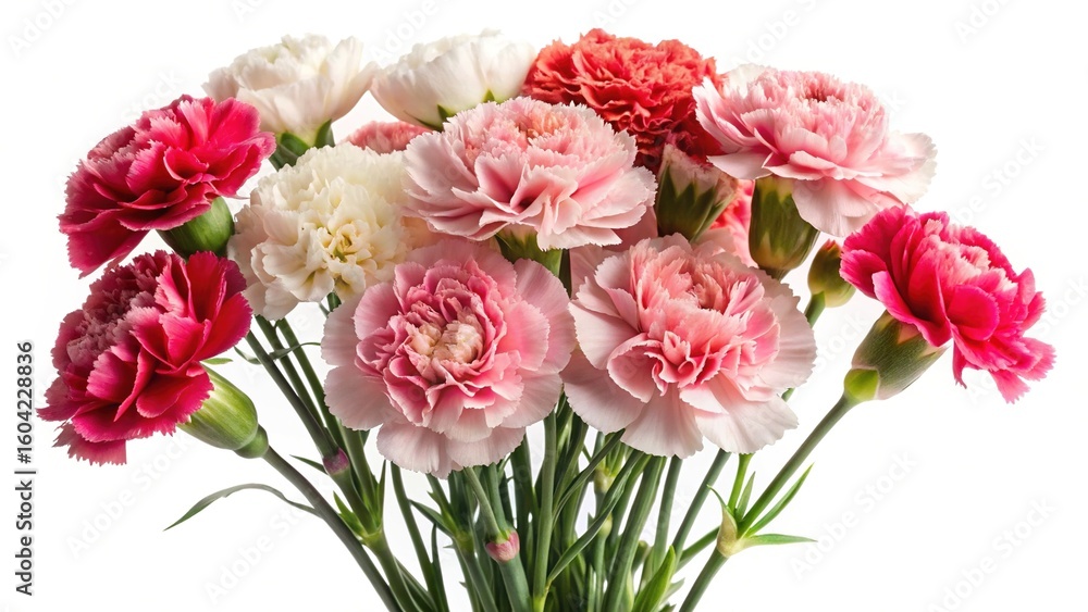 Beautiful Bunch of Carnations in Various Colors on a White Background Beautiful Bunch of Carnations in Various Colors on a White Background