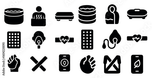 Relaxation lovers silhouette icons set – spa, wellness, self-care symbols