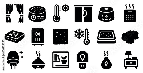 Home and living solid icons set – flat, filled, comfort and decor symbols