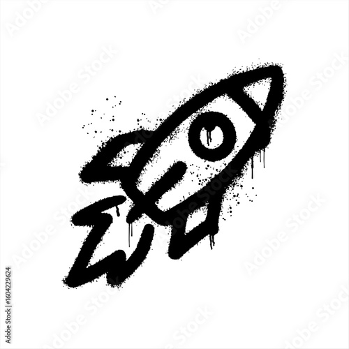 Graffiti Rocket Icon in Urban Spray Style with Ink Drips and Texture