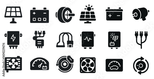 Renewable energy icons set – solid, silhouette, sustainable and eco-friendly symbols