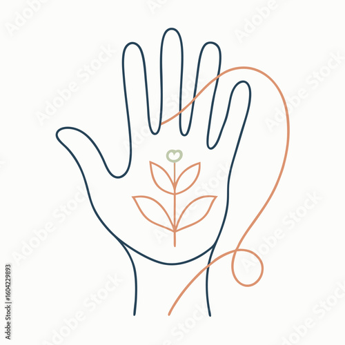 Wallpaper Mural Minimalist One-Line Vector Illustration of Open Human Hand on White Background Torontodigital.ca