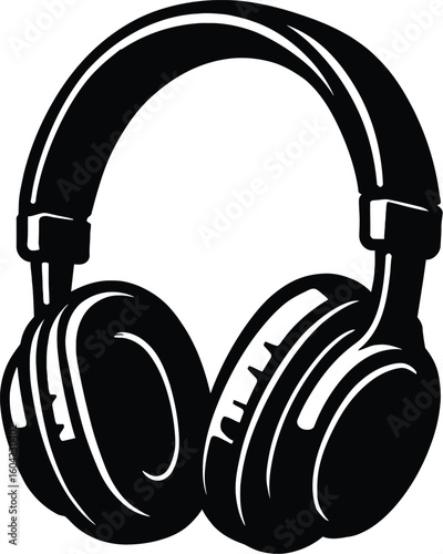 Classic Black and White Headphones Illustration – Perfect for Music, Audio, DJ, and Entertainment Designs