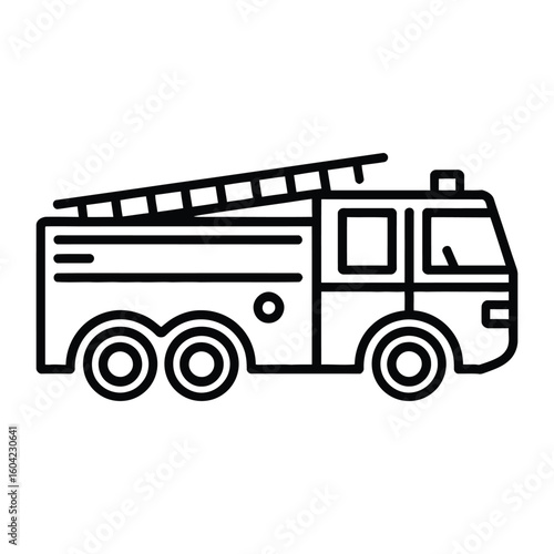Fire Truck Icon, Vector, Illustration, Outline, Line Art, Silhouette, Logo, White Background.