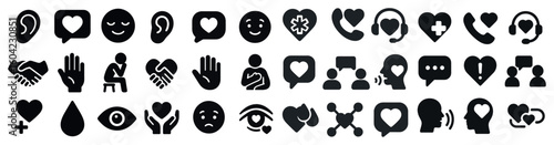Healthcare and communication icons set – filled, solid medical and support symbols