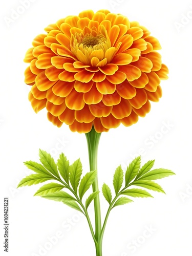 Radiant Orange Zinnia Elegans Flower with Detailed Petals and Green Stem