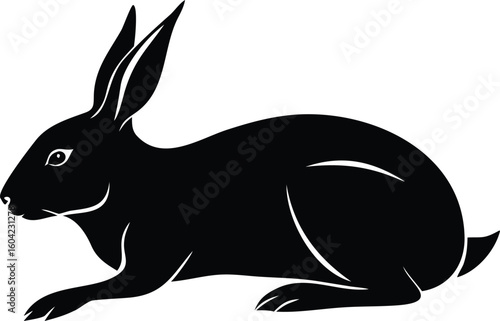 Silhouette of a Hare Resting, Black Against White, Minimalist Design, Animal Illustration