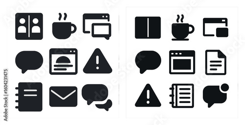 Social media solid icons set – silhouette, communication, digital marketing symbols