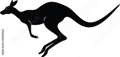 Silhouette of a Kangaroo Leaping Forward with Pointed Tail on a White Background