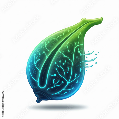 Glowing vector leaf with circuit-like veins