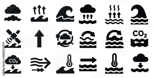 Climate change filled icons set – solid, environment, weather symbols