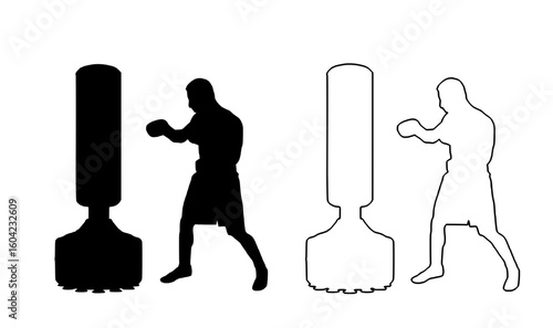 a black and white image of a person standing next to a woman black, boxer, image, man, person, silhouette, stand, woman 