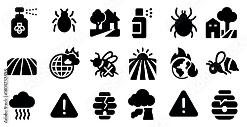 Agriculture and nature icons set – solid, filled, farming and environmental symbols