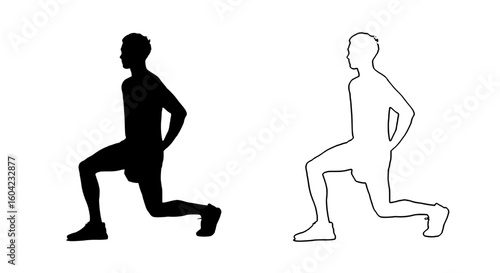 a black and white image of a man standing in a squatting pose black, image, man, pose, silhouette, stand 