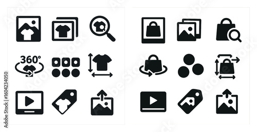 E-commerce solid icons set – shopping, online retail, digital marketplace symbols