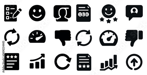 Customer feedback solid icons set – rating, review, satisfaction symbols