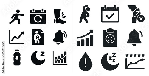 Fitness and health icons set – solid, filled exercise and wellness symbols
