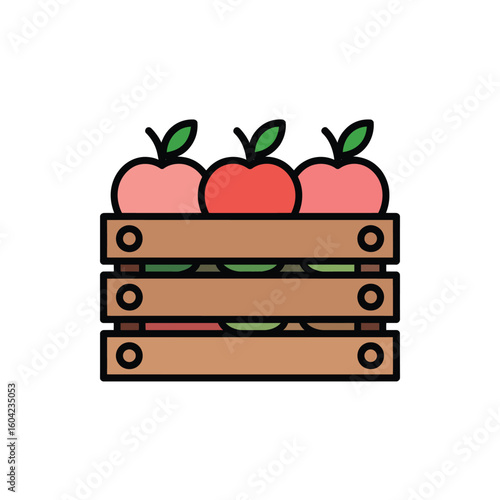 Wooden Crate Overflowing with Fresh Apples A Bountiful Harvest Display of Delicious Red Fruits