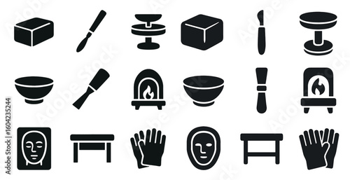 Home and living solid icons set – filled, silhouette, furniture and decor symbols