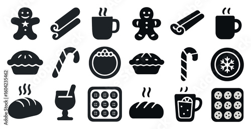 Bakery and cafe icons set – solid, filled, pastry and dessert symbols