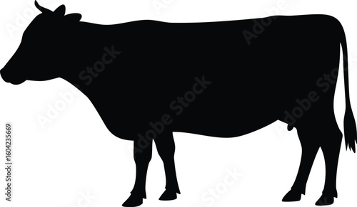 Silhouette of Cow Standing Profile Farm Animal Illustration Black Isolated