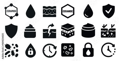 Skincare and beauty solid icons set – filled, cosmetic, wellness symbols