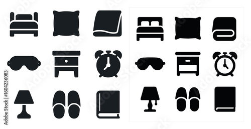 Home and bedroom solid icons set – filled, furniture, interior design elements