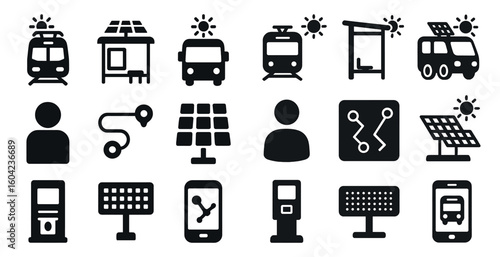Sustainable energy icon set – solid, filled, renewable and power symbols