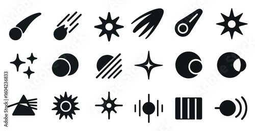 Celestial silhouette icons set – outline, astronomy, cosmic design elements