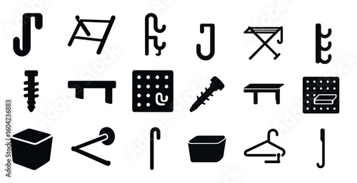 Retail and merchandising solid icons set – flat, filled, shopping and product display symbols