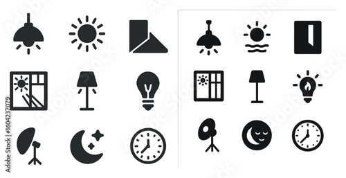 Home and environment solid icons set – flat, filled, interior and climate symbols